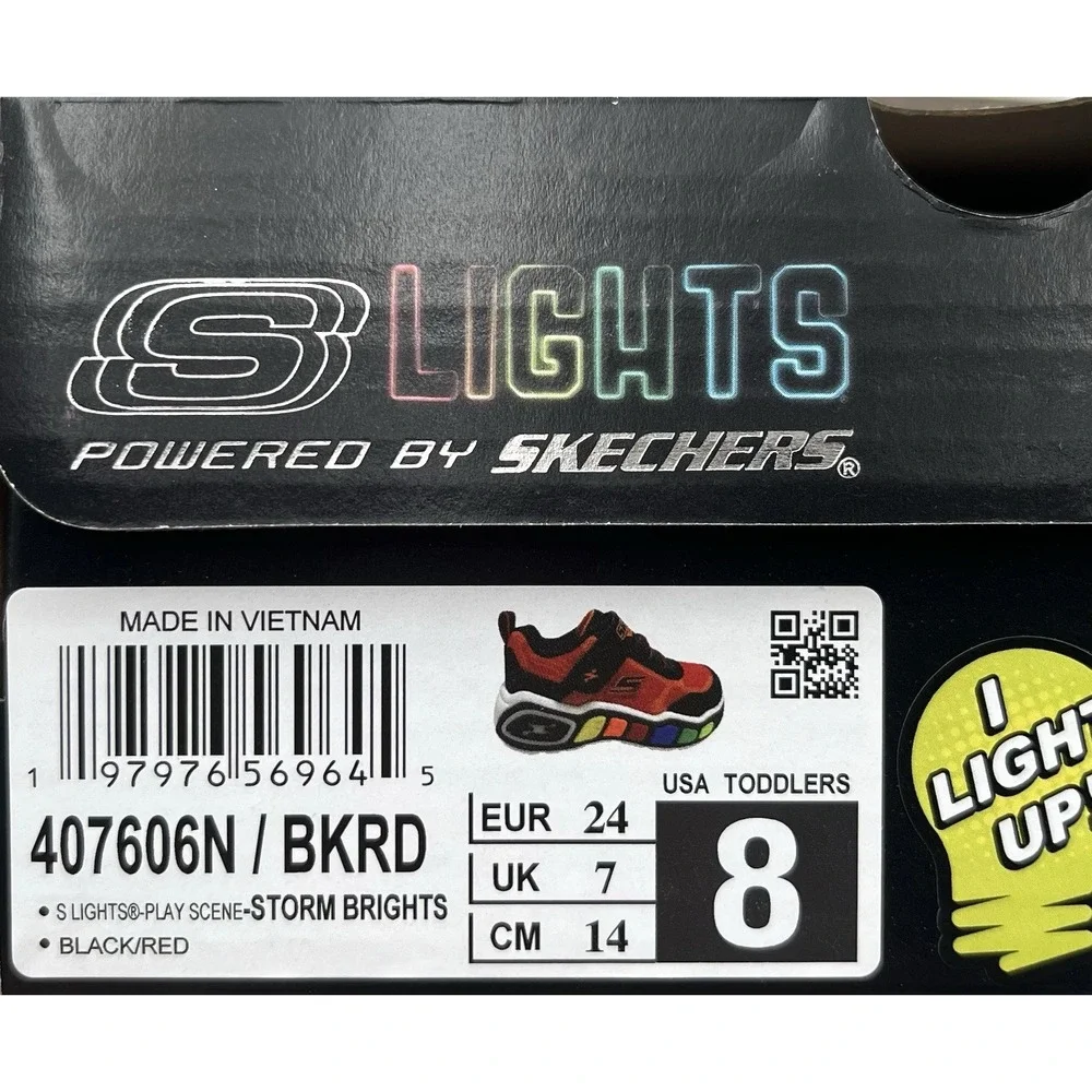 Skechers Toddler Boys Light-Up Sneaker Size 8 Slip-on Black Red Multicolor Shoes